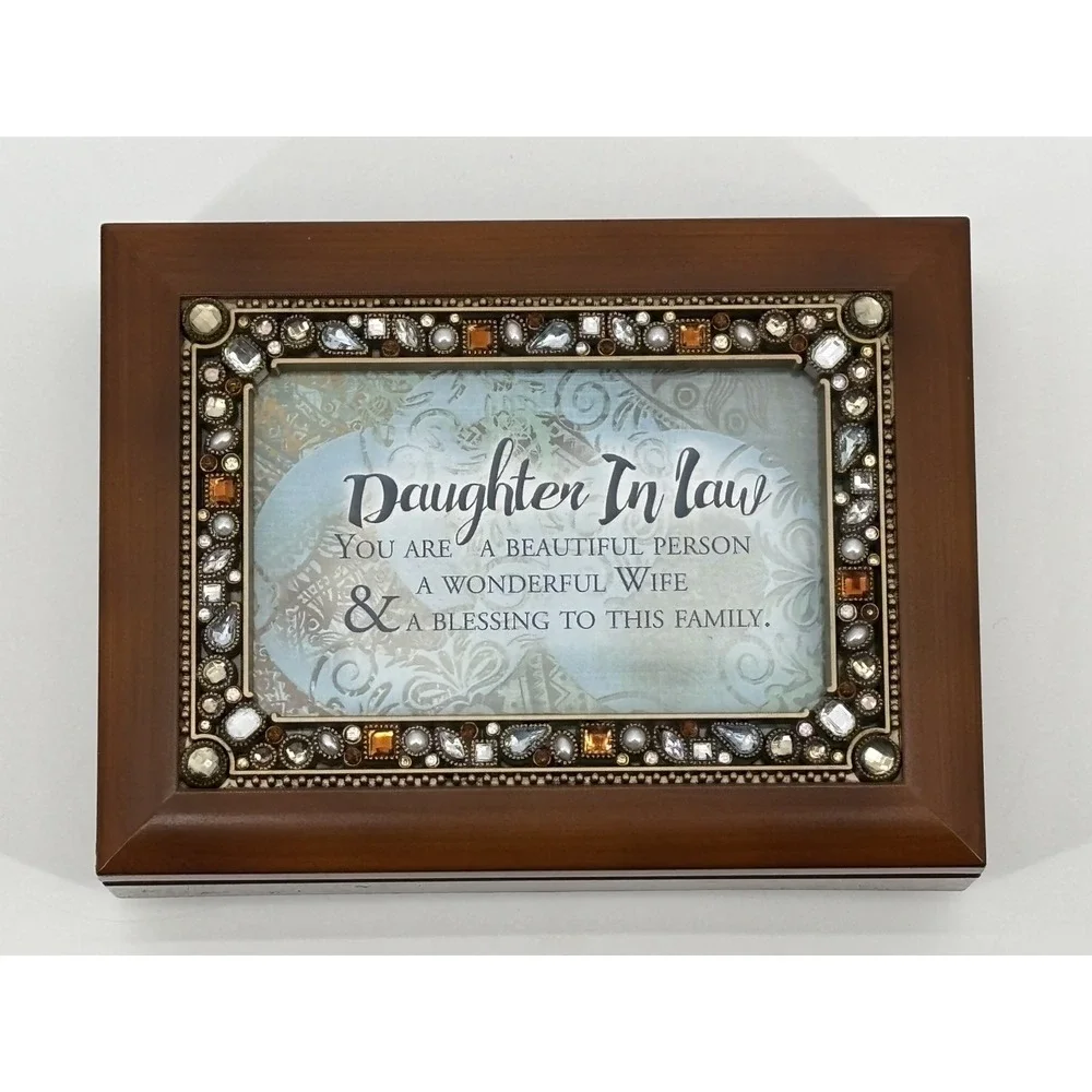 Cottage Garden Daughter In Law Jewelry Music Box‎ Woodgrain Frame 4x6 NIB Gift
